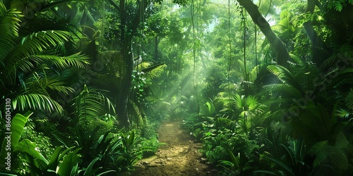 Tropical jungles of Southeast Asia Dense Jungle with Towering Trees and Lush Greenery