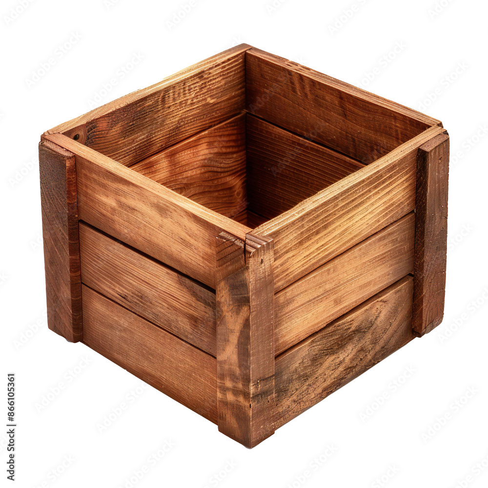 Empty wooden box on transparent background Generative Ai Empty wooden box on transparent background Generative Ai