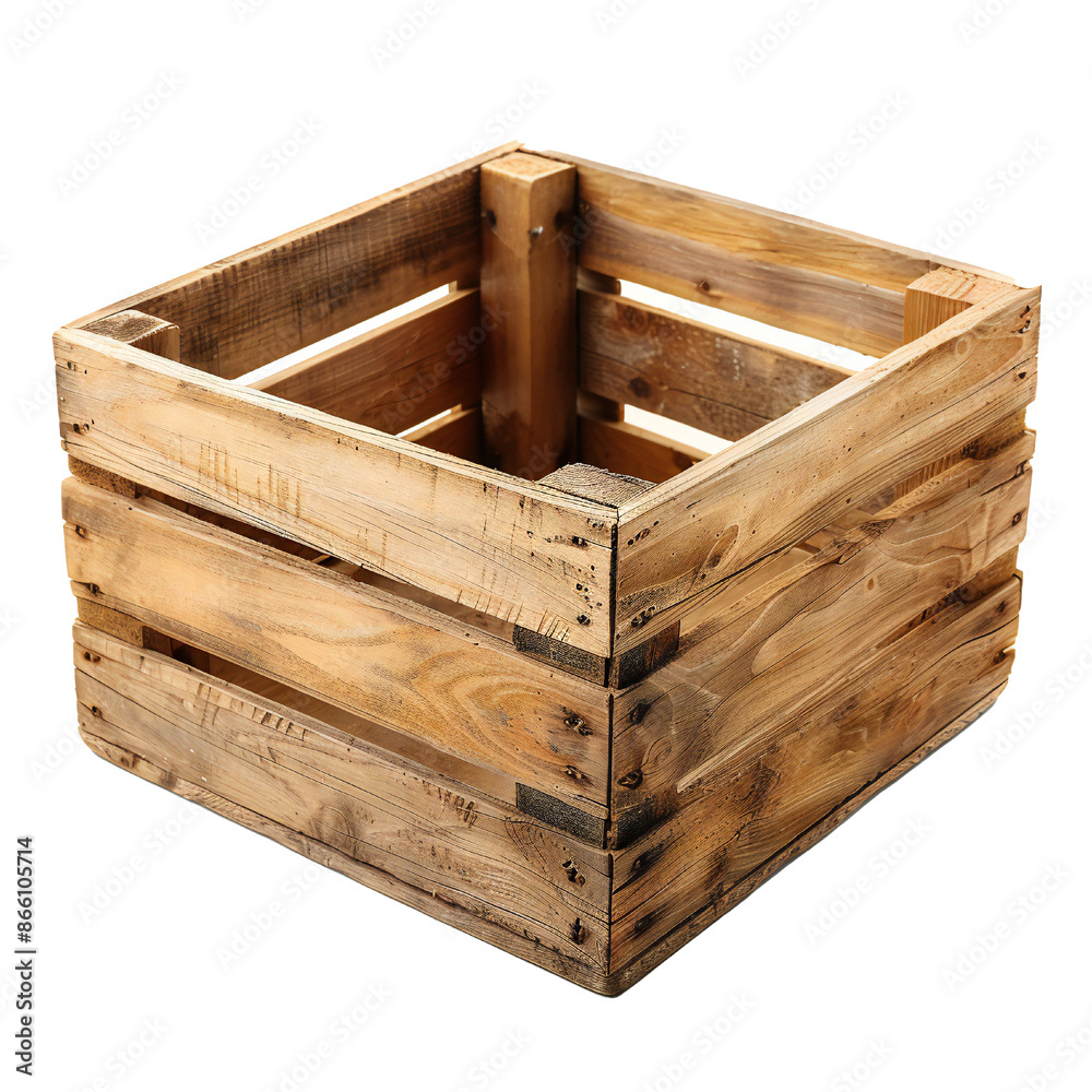 Empty wooden box on transparent background Generative Ai Empty wooden box on transparent background Generative Ai