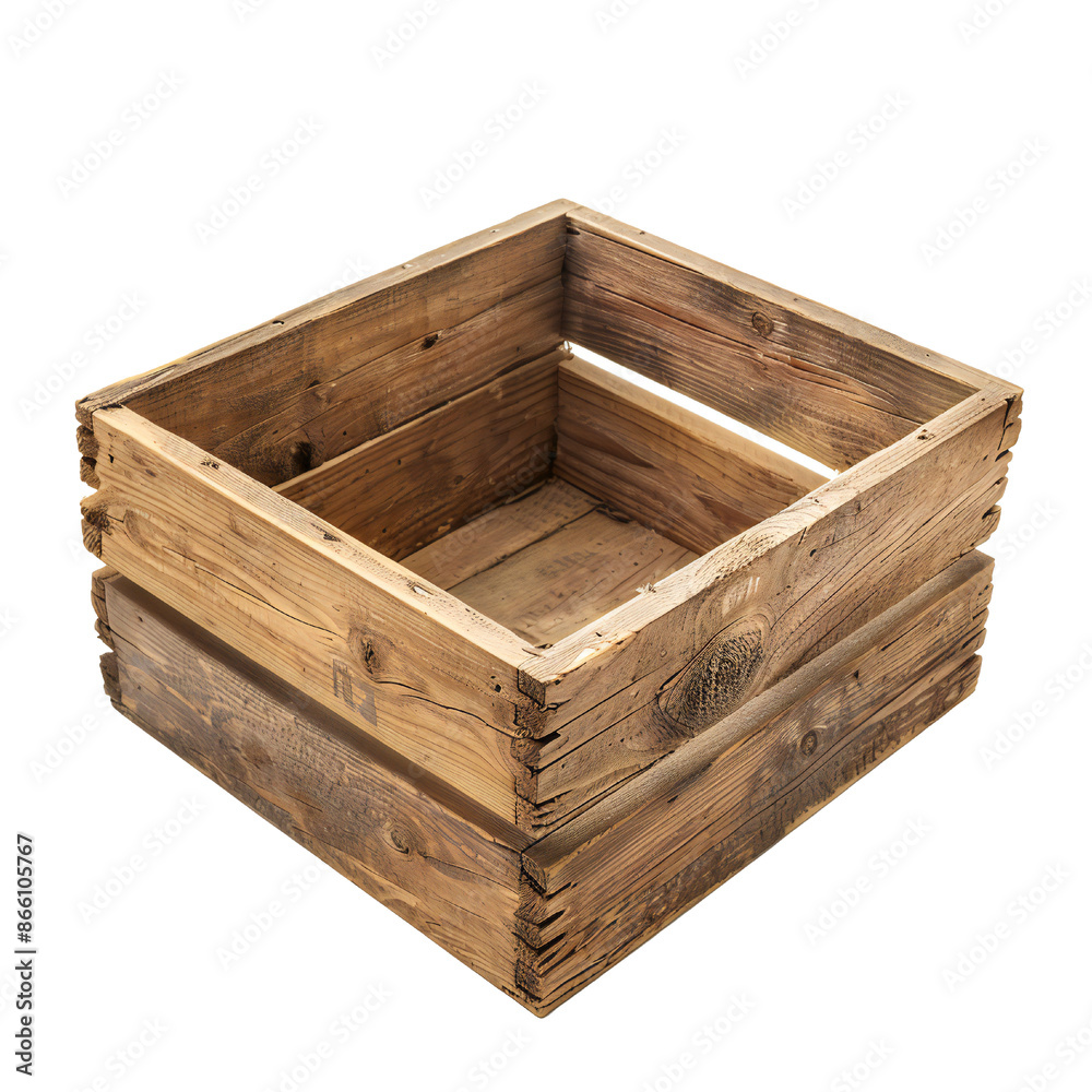 Empty wooden box on transparent background Generative Ai Empty wooden box on transparent background Generative Ai