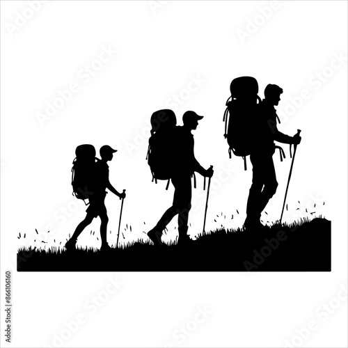 Silhouette of hiker. Collection of male and female hiker. mountaineer climber hiker people, vector silhouette collection. hiking man and woman with rucksack silhouette. Backpacker and climber people.