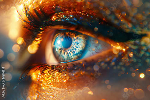 Close-up of a Human Eye with Artistic Lighting Generative AI image