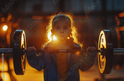 Young Girl Lifting Weights in a Gym During a Workout