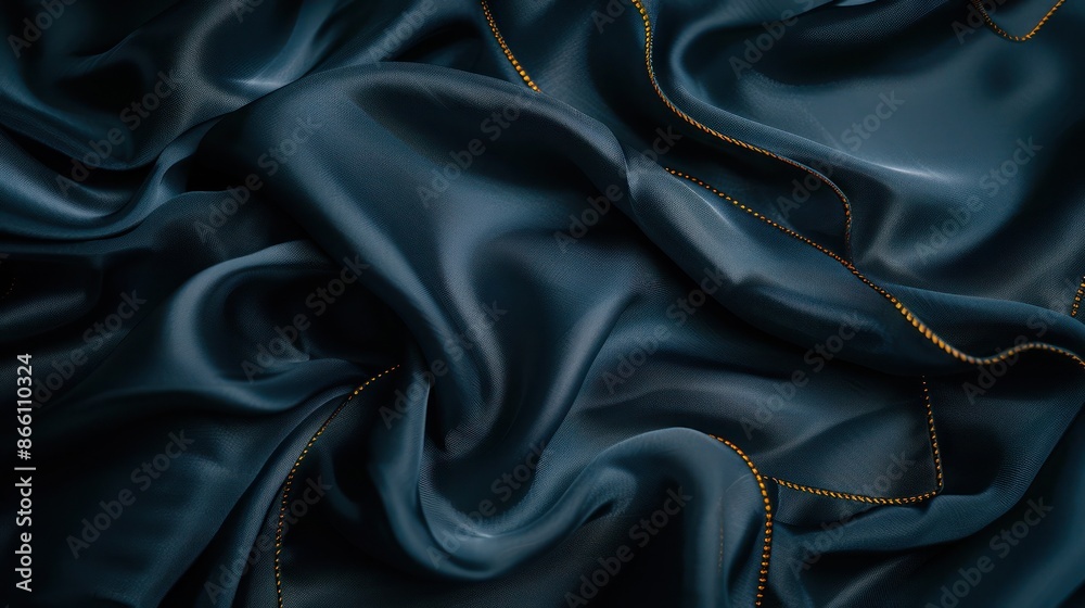 A minimalist design featuring a dark blue silk cloth with delicate gold stitching, creating an elegant and refined texture. A minimalist design featuring a dark blue silk cloth with delicate gold stitching, creating an elegant and refined texture.