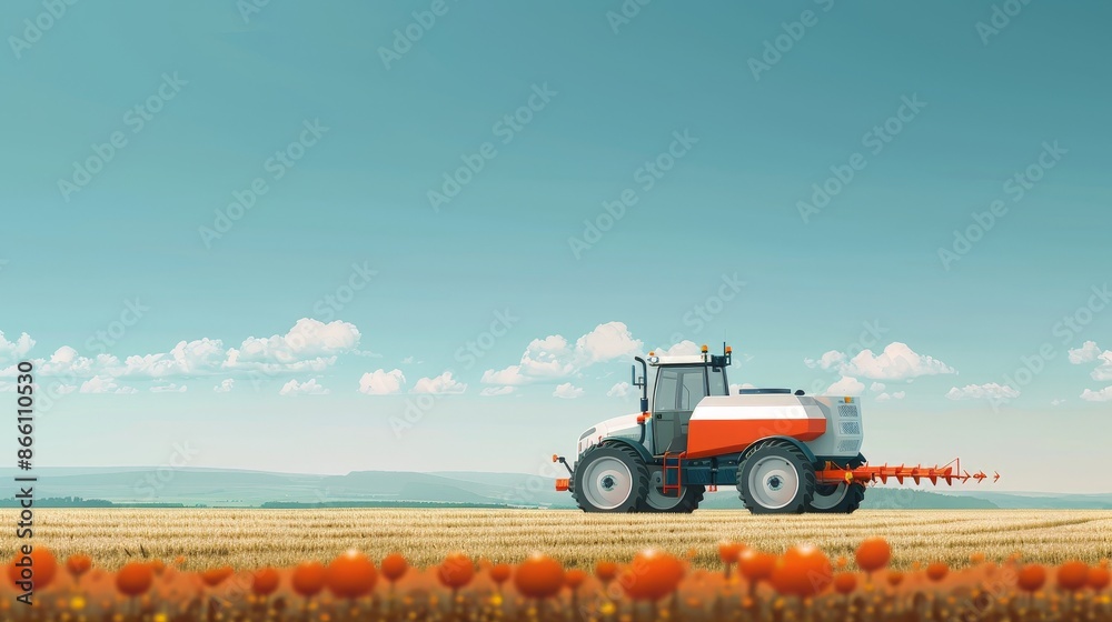 Fototapeta premium Futuristic Smart Agricultural Device Powered by Microchip Technology in Minimalist Vector Illustration Style