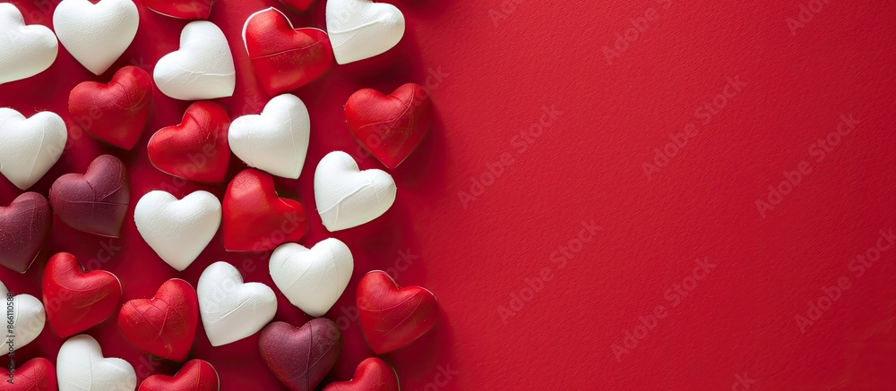Red and white hearts against a red backdrop make up the vibrant copy space image. Red and white hearts against a red backdrop make up the vibrant copy space image.