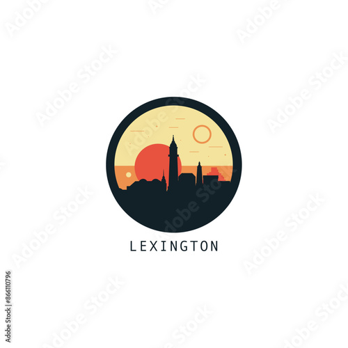 Lexington skyline, downtown panorama logo, logotype. USA, Kentucky state round badge contour, isolated vector vintage pictogram with monuments, landmarks