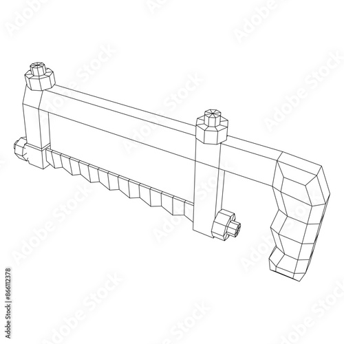 Hacksaw manual or Hand hacksaw. Wireframe low poly mesh vector illustration