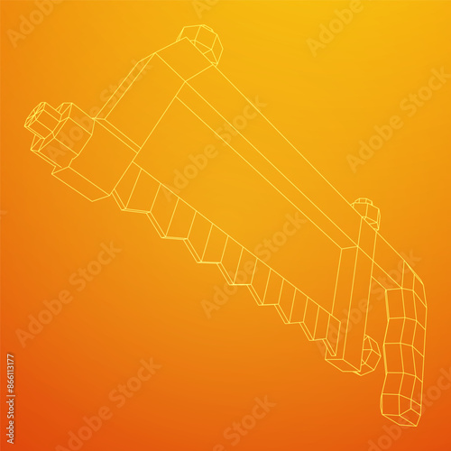 Hacksaw manual or Hand hacksaw. Wireframe low poly mesh vector illustration