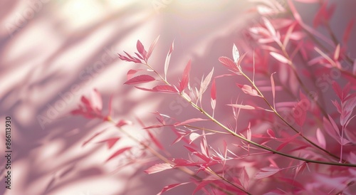 Pink Leaves Illuminated By Sunlight On A White Background