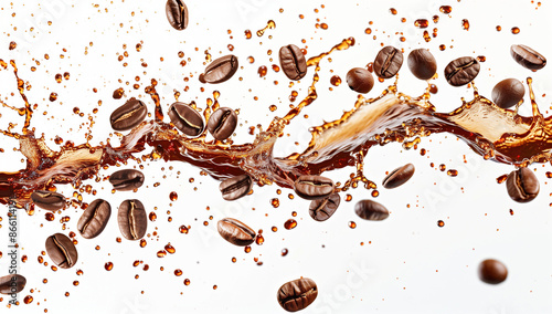 wave of coffee splashing with beans