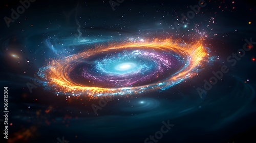 A glowing, mist-covered black hole at the center of a vibrant galaxy, pulling in light and matter. List of Art Media by glowing mist Supernatural fantasy twist realistic