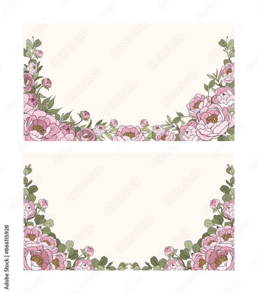 Fototapeta premium Hand Drawn Pink Peony Flower Frame Background