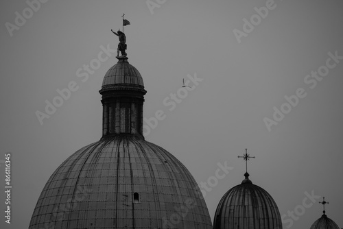 Details of monument on the church of San Simeone Picolo. Venice, Italy - 04.01.2024
 photo