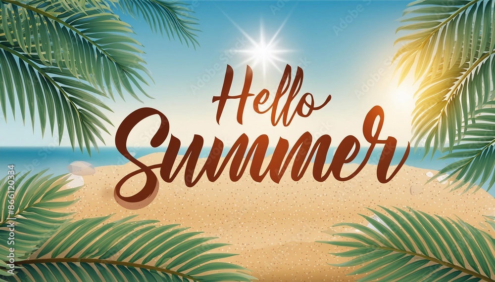 Obraz premium Hello Summer Poster Design. Summer background layout banners design.