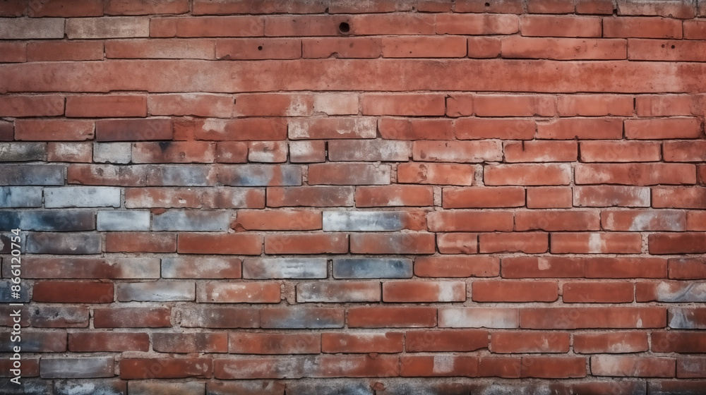 Naklejka premium Old Red Brick Wall Texture, Rustic Background, Industrial Aesthetic with Copy Space