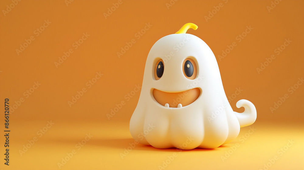 Cute 3D pumpkin-shaped ghosts for Halloween on an orange background Cute 3D pumpkin-shaped ghosts for Halloween on an orange background