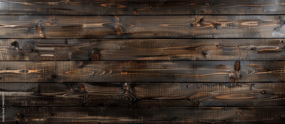 A top-view dark wood plank background displays the natural texture of forest wood, ideal for a copy space image. A top-view dark wood plank background displays the natural texture of forest wood, ideal for a copy space image.