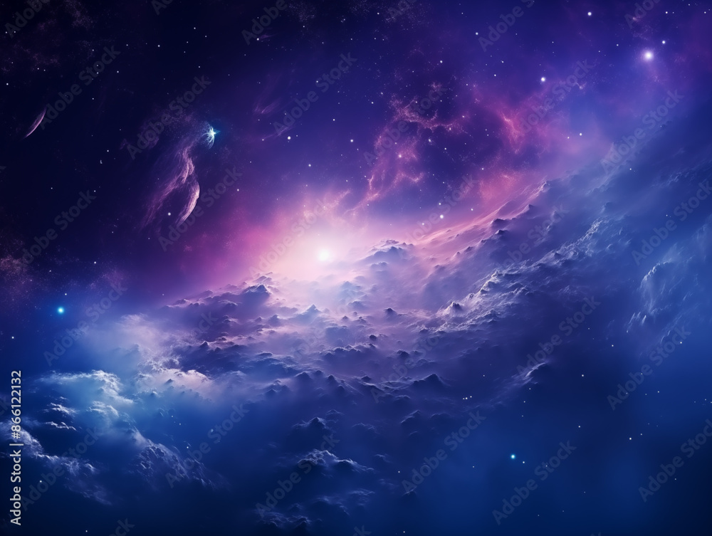 Stunning Cosmic Nebula, Deep Space, Purple and Blue Galactic Scene with Copy Space Stunning Cosmic Nebula, Deep Space, Purple and Blue Galactic Scene with Copy Space