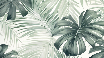 Keuken achterwand Planten patronen Grijs wit tropisch bladerenmotief  © halo