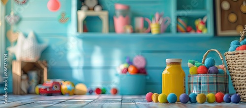 Wallpaper Mural A lovely backdrop featuring kid's accessories with a selective focus on a copy space image. Torontodigital.ca