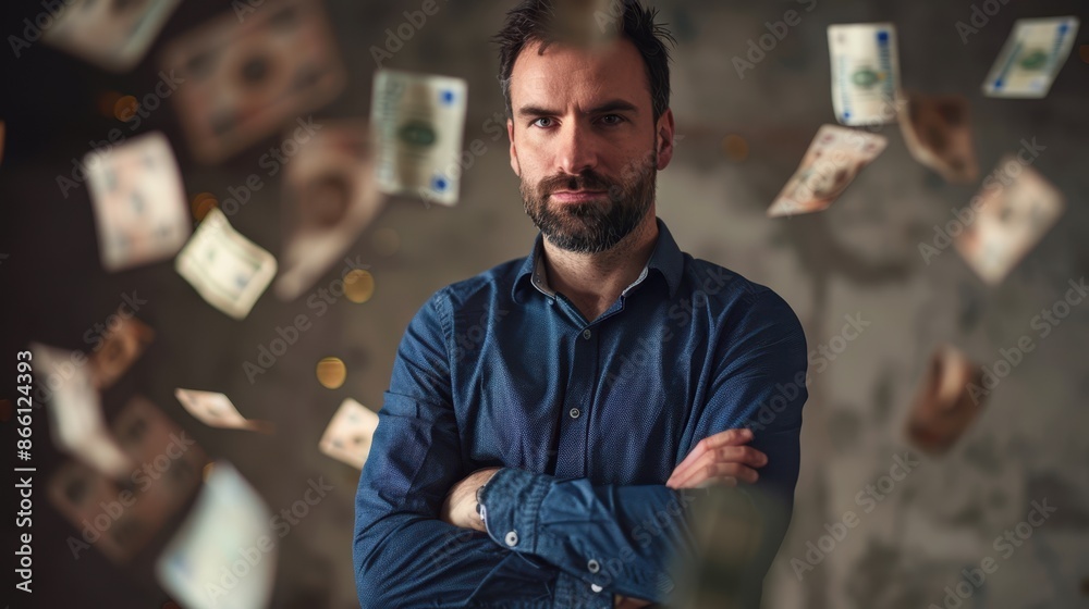 Obraz premium The man with falling money