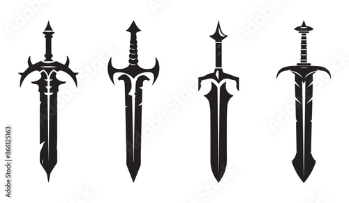 Flat Sword Icons Set - Different Vector Illustrations Isolated On White Background