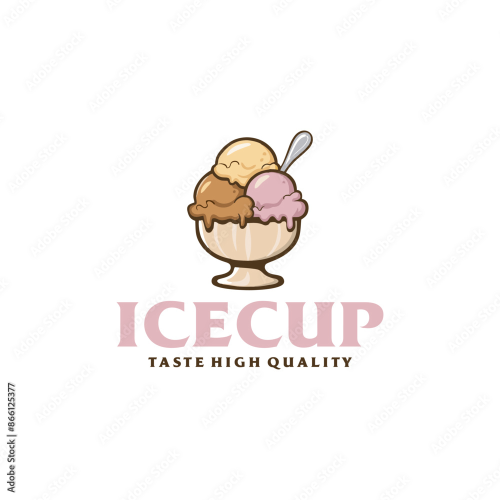 Colorful sundae ice cream scoop in bowl, in Frozen sweet dessert, icon vector logo illustration. Colorful sundae ice cream scoop in bowl, in Frozen sweet dessert, icon vector logo illustration.