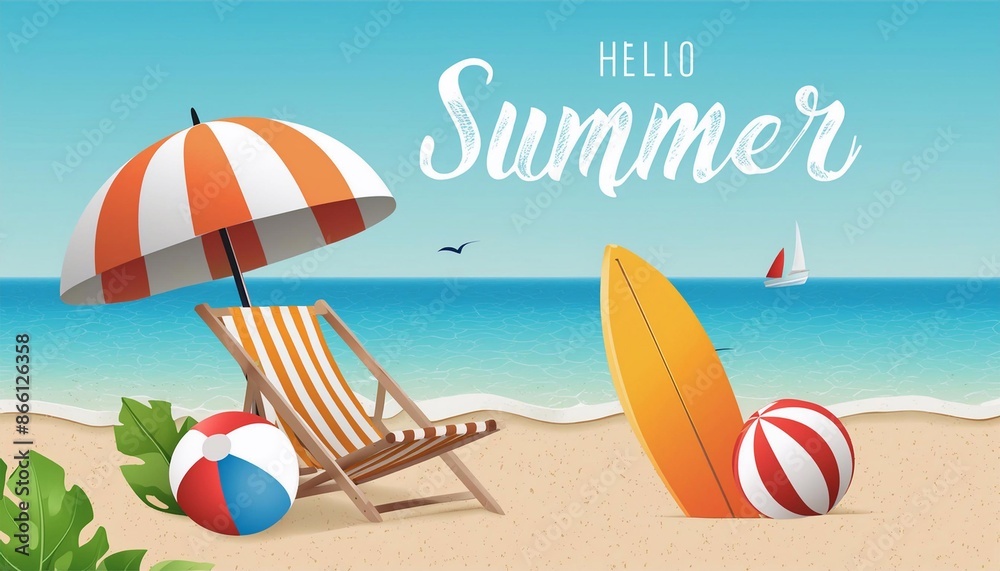 Hello Summer Poster Design. Summer background layout banners design.