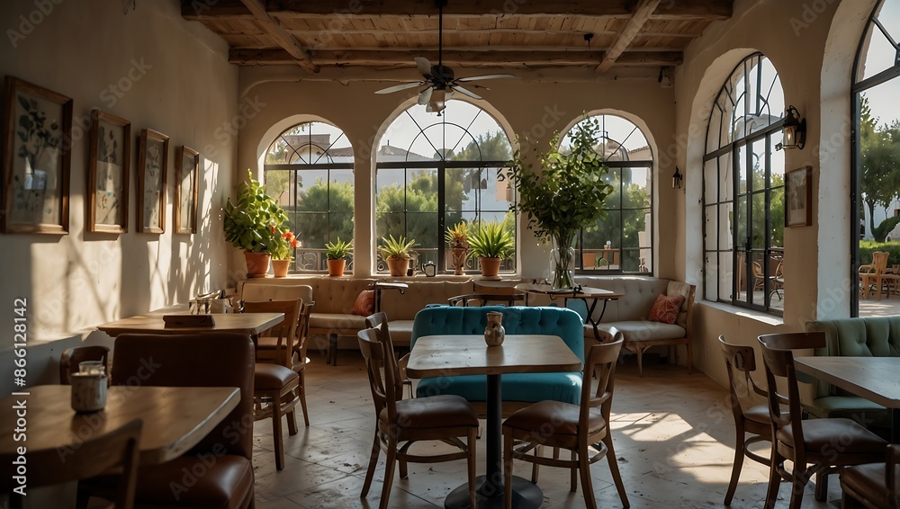 Event space and Mediterranean-style cafe interior Event space and Mediterranean-style cafe interior