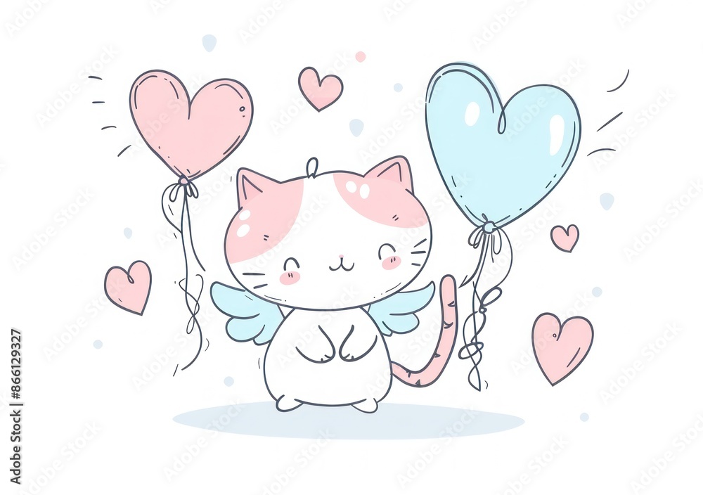 Whimsical Cat Cupid with Heart Balloon in Dreamy Pastel Tones - Perfect for Valentine's Day - Generative ai Whimsical Cat Cupid with Heart Balloon in Dreamy Pastel Tones - Perfect for Valentine's Day - Generative ai