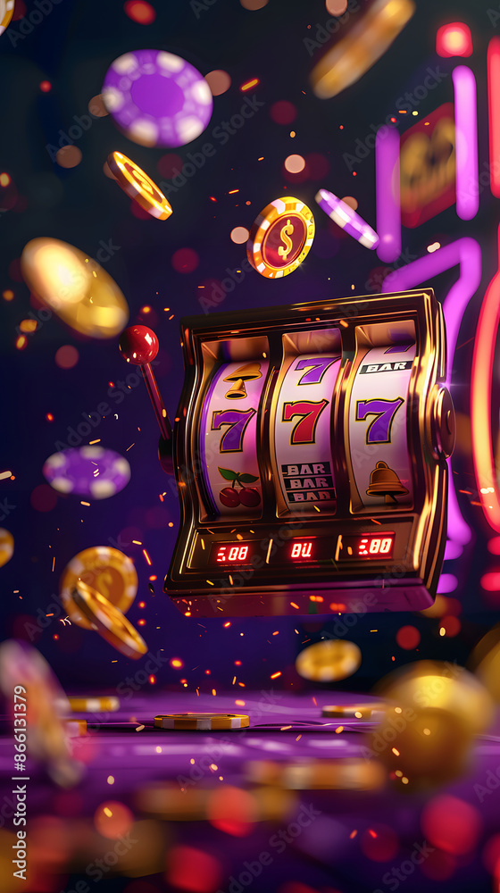 3d casino slot machine purple game background. Lucky blank gambling banner for jackpot online. Realistic lottery winner illustration with coin. Empty roulette with handle to bet big money concept 3d casino slot machine purple game background. Lucky blank gambling banner for jackpot online. Realistic lottery winner illustration with coin. Empty roulette with handle to bet big money concept