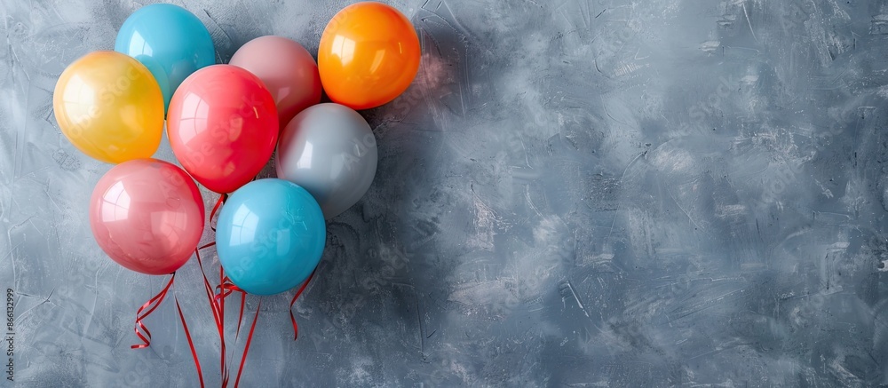 Bunch of balloons against a gray backdrop with copy space image. Bunch of balloons against a gray backdrop with copy space image.