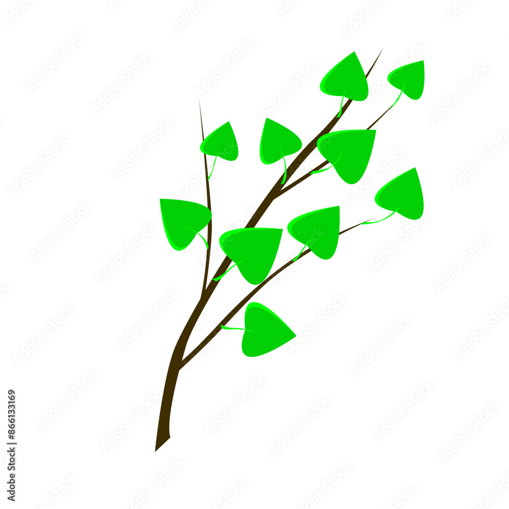 Green branch with leaves, ecosystem symbol. Green branch with leaves, ecosystem symbol.