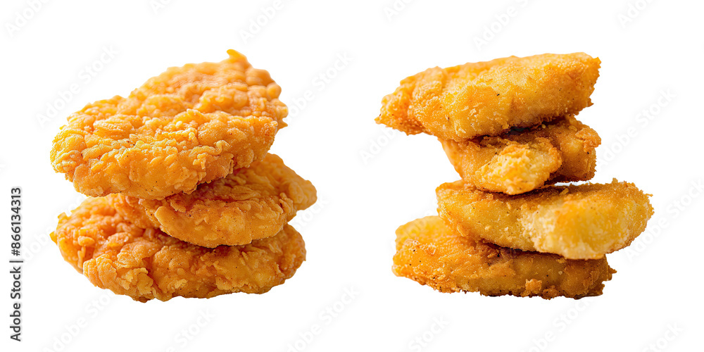 Set of delicious chicken nugget on transparent background.