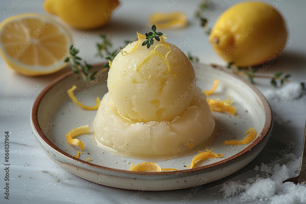 Refreshing Lemon Sorbet with Candied Peel