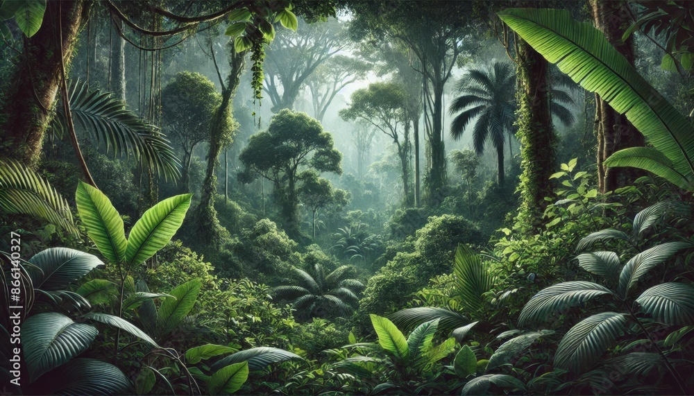 Obraz premium 熱帯雨林のジャングルの景色