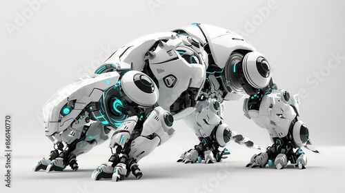 A futuristic robotic creature in a crouching position.