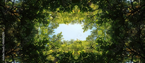 Copy space image of the forest canopy against a backdrop of sky. photo