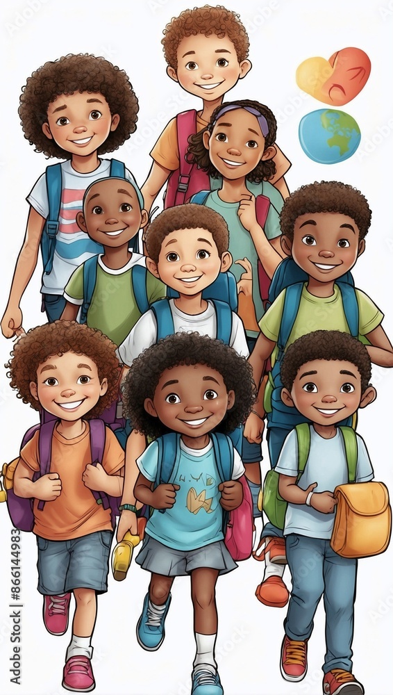 a group of children returning to school with cheerful and happy faces a group of children returning to school with cheerful and happy faces