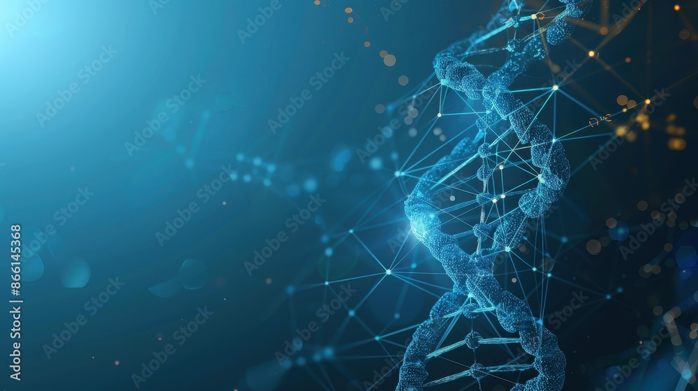 A 3D model of a DNA helix on a blue background A 3D model of a DNA helix on a blue background