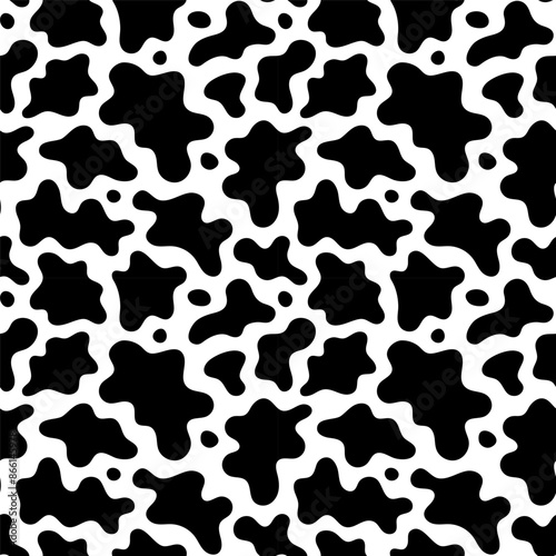 Black and white wavy shape seamless pattern. Retro abstract organic pattern in monochrome color. Trendy  cow print, water splash wallpaper design.