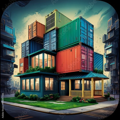 house made with containers, different construction models and different colors - 1