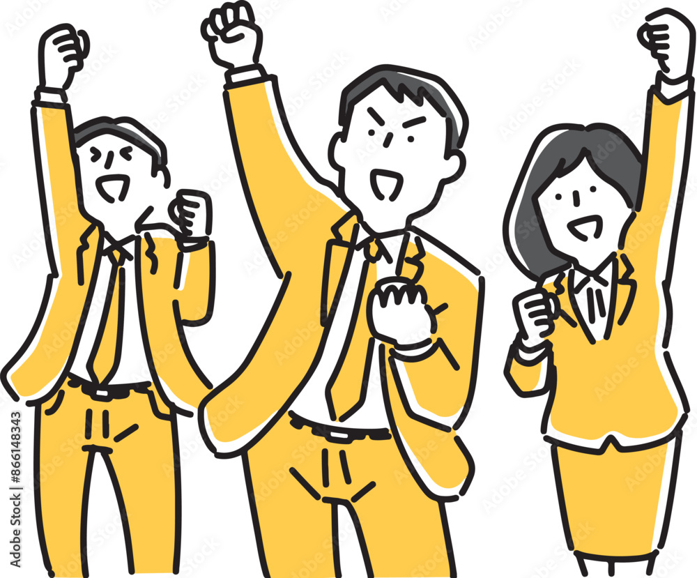 ガッツポーズをする男女社員