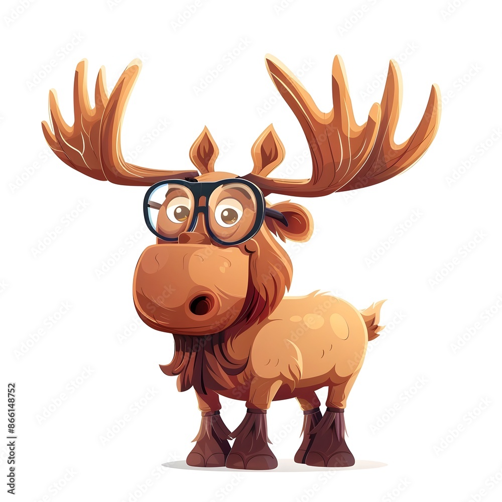 Obraz premium Charming Cartoon Moose with Oversized Antlers and Glasses Playful and Amusing