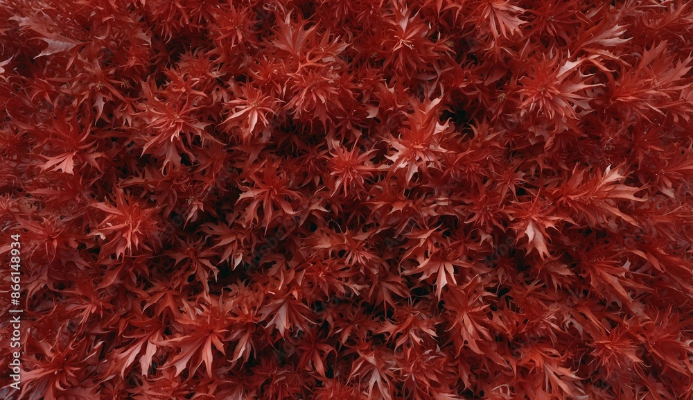 Dense red foliage creating a vibrant visual texture. Dense red foliage creating a vibrant visual texture.