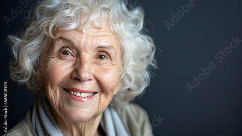 Close-up portrait of a smiling elderly woman. © Vector