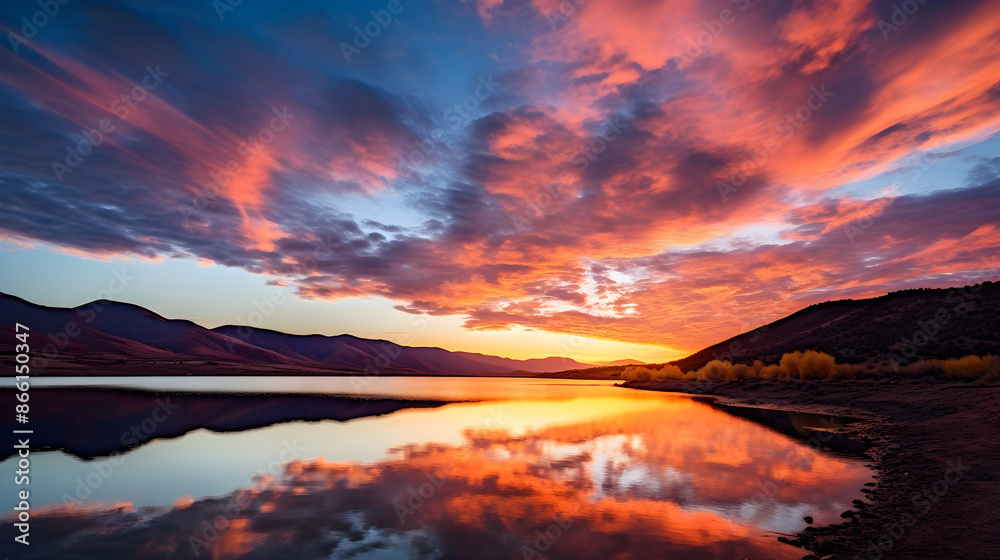 The Divine Artistry: A Serene Lake Resting in the Lap of Misty Mountains Under a Twilight Sky The Divine Artistry: A Serene Lake Resting in the Lap of Misty Mountains Under a Twilight Sky