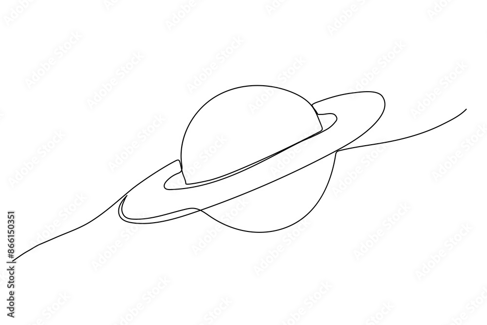 Obraz premium Saturn one line illustration isolated on white. Continuous outline drawing.