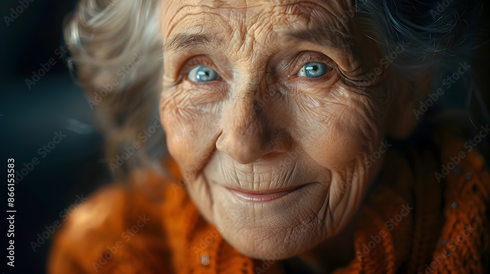 Elderly woman with serene smile peaceful and content expression detailed wrinkles and soft lighting evoking human emotions and wisdom Elderly woman with serene smile peaceful and content expression detailed wrinkles and soft lighting evoking human emotions and wisdom